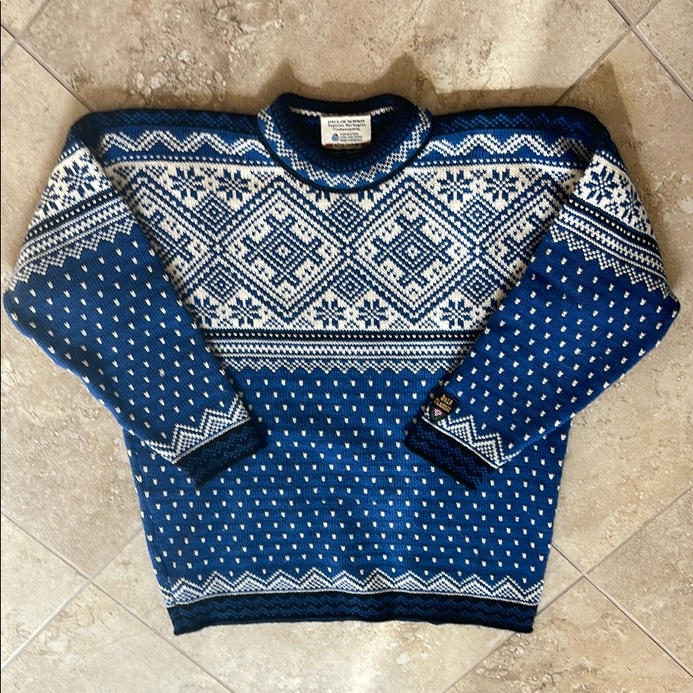 Dale of Norway Blue and White Crewneck Sweater
